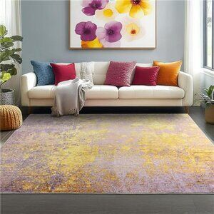 Modern Abstract Area Rug 3x5 Pink Washable Water Resistant Low Pile Indoor